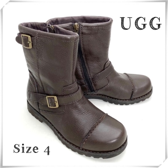 Ugg Cowen Cap toe Sheepskin Leather Biker Moto Boot in Brown Size 4 SN 3295 - Picture 1 of 11